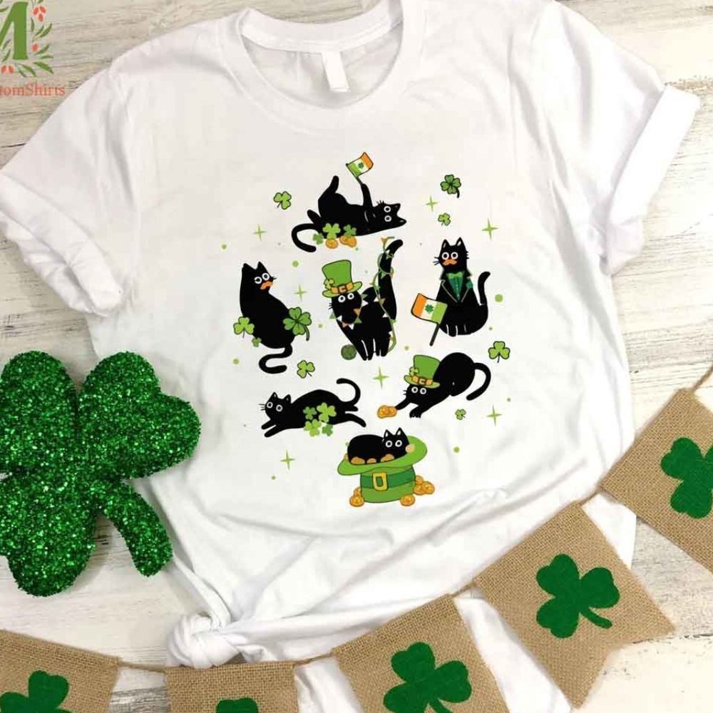 St Patrick Black Cat Tshirt Irish Cat Tshirt Cat Lovers St Patricks Day Tee
